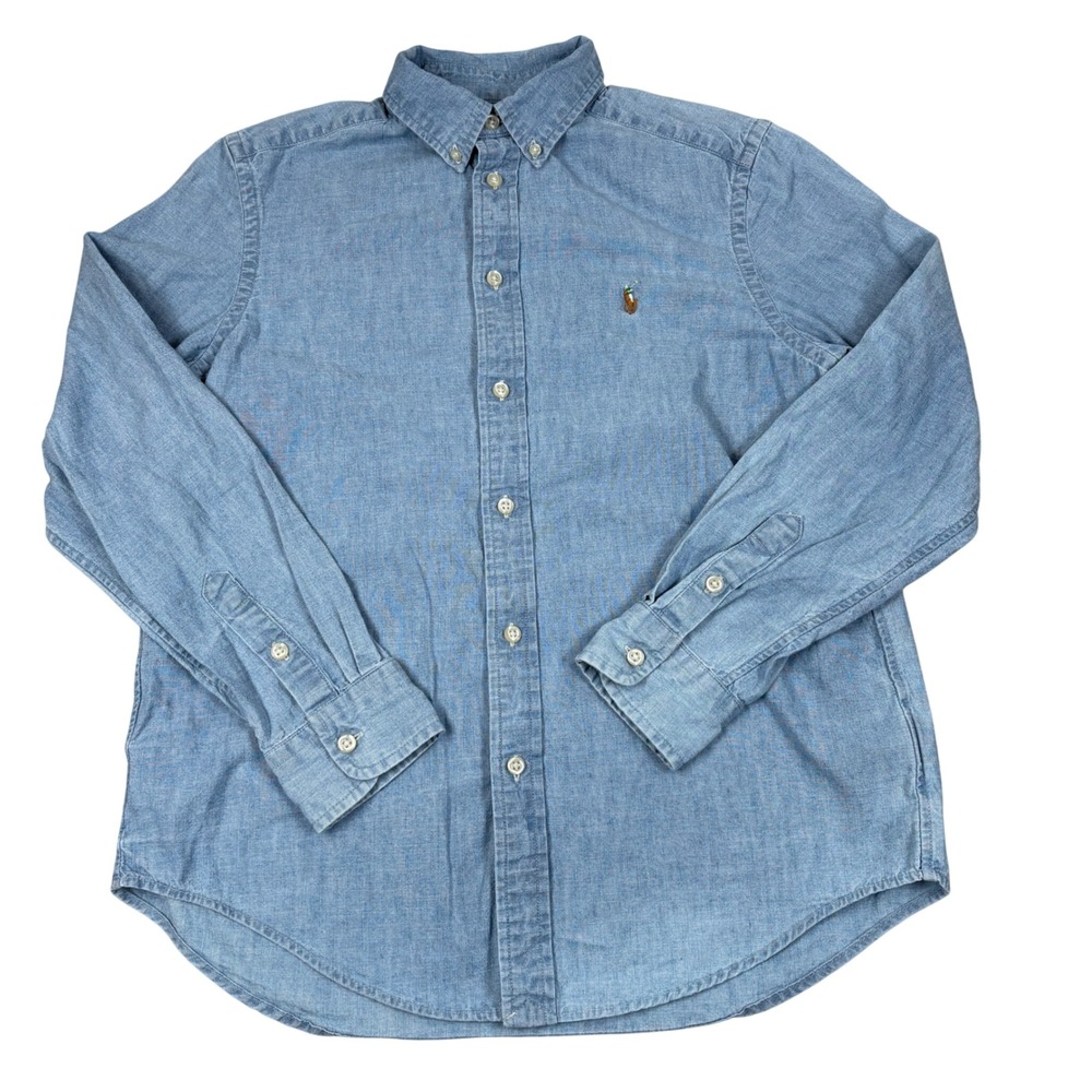 Ralph Lauren Button Down Shirt Boys L 14-16 Blue Preppy Classic Minimalist
